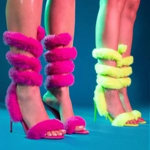 Azalea Wang Yaseen fur wrap sandal